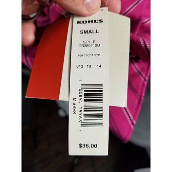 Croft & Barrow Women's size Small, wrap front, Fuscia with Black Stripes, NWT - Picture 6 of 9